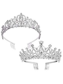 ZOCONE Rhinestone Bridal Tiara 2 pack Crystal Wedding Crown for Bridal and Flower Girls Headpiece with Comb (Crystal)