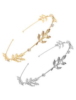 NODG 2 Pieces Leaf Tiaras for Girls Silver-Leaf Headbands Crystal Gold Tiaras for Women Bridal Headpiece Wedding Headbands Hair Accessories Jewelry Tiaras and Crowns for 