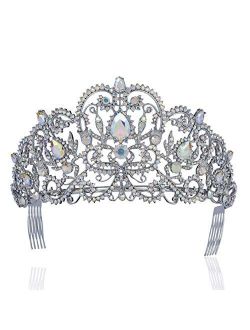 Victorian Clear White Austrian Rhinestone Crystal Tiara Crown With Hair Combs Princess Queen Headband Headpiece Jewelry Beauty Contest Birthday Bridal Prom Pageant Silver