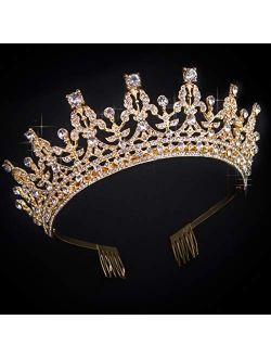 COCIDE Gold Tiara and Crown for Women Birthday Headband for Girls Crystal Queen Crown Hair Accessories for Bride Party Bridesmaids Bridal Prom Halloween Costume Cosplay C