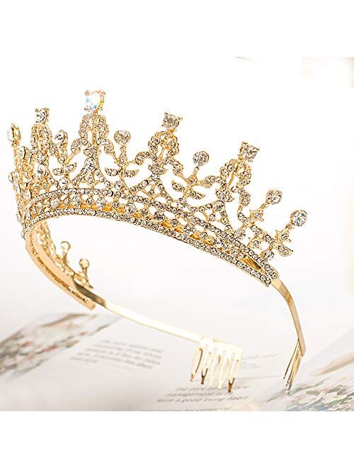 COCIDE Gold Tiara and Crown for Women Birthday Headband for Girls Crystal Queen Crown Hair Accessories for Bride Party Bridesmaids Bridal Prom Halloween Costume Cosplay C