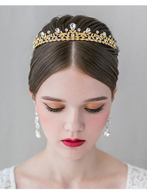 SWEETV Crystal Wedding Tiara for Bride & Flower Girls - Princess Tiara Headband Pageant Crown, Bridal Hair Jewelry for Women and Girls, Silver