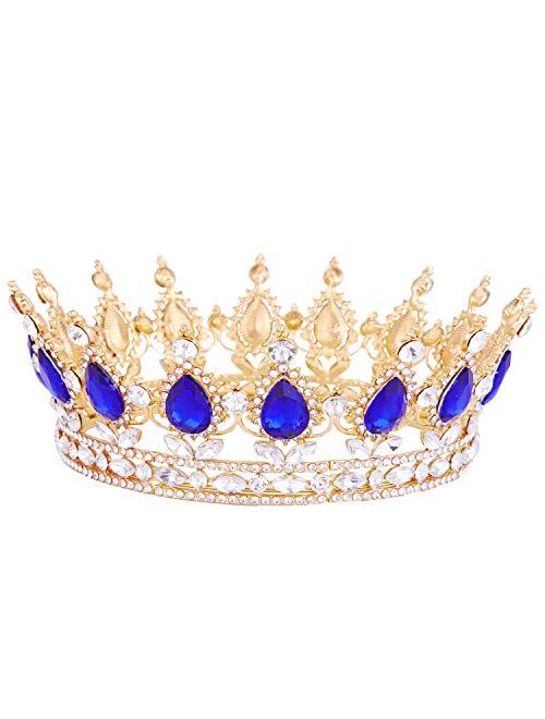 Crowns for Women, Vofler Queen Tiara Baroque Vintage Gold Headband Pink Crystal Rhinestone Gemstone Hair Decor for Lady Girl Bridal Bride Princess Prom Birthday Wedding P