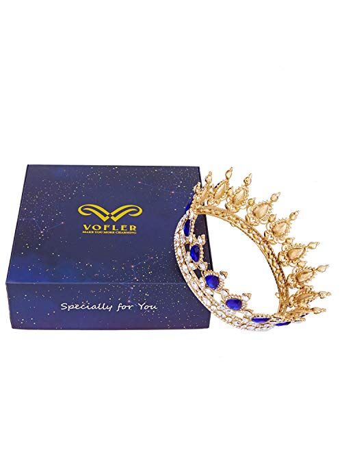 Crowns for Women, Vofler Queen Tiara Baroque Vintage Gold Headband Pink Crystal Rhinestone Gemstone Hair Decor for Lady Girl Bridal Bride Princess Prom Birthday Wedding P