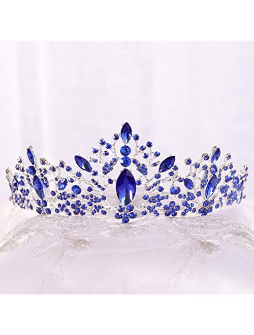Lurrose Baroque Crown Charming Rhinestone Princess Queen Bridal Tiara Headbands for Wedding Party Birthday (Blue)