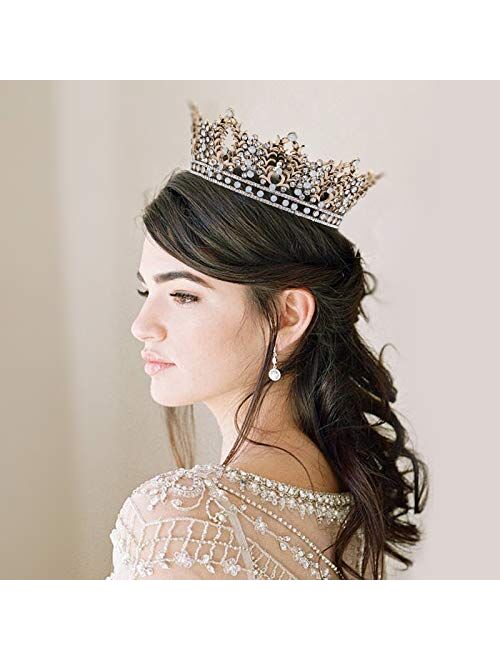 Makone Baroque Queen Crown for Womens Vintage Crowns and Tiaras with Gemstones Girls Hair Accessories for Halloween Costume Prom Bridal Party Christmas Gift