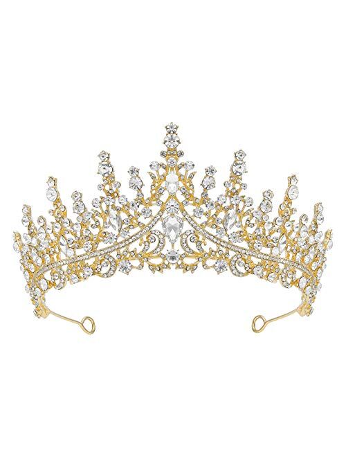 SWEETV Crystal Wedding Tiara for Women, Royal Queen Crown Headband, Rhinestone Princess Hair Accessories for Prom Birthday,Rose Gold