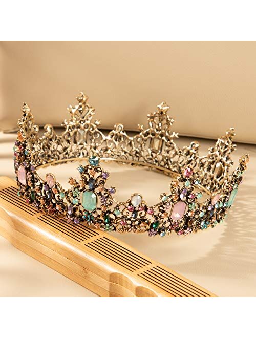 Vintage Baroque Queen Round Crown - Baroque Tiaras and Crown for Women Girl - Princess Crown Accessories for Christmas/Wedding/Prom/Pageant/Costume Birthday Party/Photogr