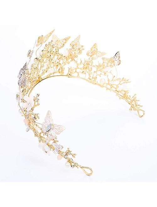 Brishow Bride Wedding Flower Crowns and Tiaras Bridal Butterfly Crown Princess Headbands Crystal Headpiece for Women and Girls