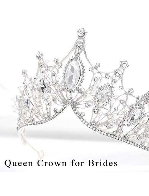 Catery Silver Baroque Crowns and Tiaras Crystal Pearl Bride Wedding Queen Crowns for Women Decorative Princess Tiaras Hair Accessories for Women and Girls (Silver)