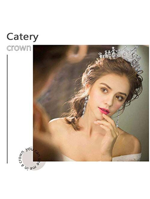 Catery Silver Baroque Crowns and Tiaras Crystal Pearl Bride Wedding Queen Crowns for Women Decorative Princess Tiaras Hair Accessories for Women and Girls (Silver)