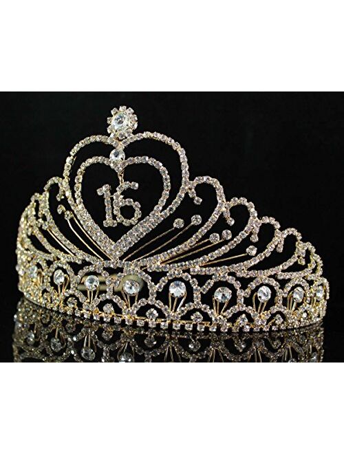 Sweet Sixteen Years Old 16 16th Birthday Party Austrian Rhinestone Crystal Princess Tiara Crown With Hair Combs Jewelry T1629g Gold