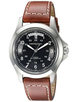 Men's H64455533 Khaki King Series Stainless Steel Automatic Watch with Brown Leather Band