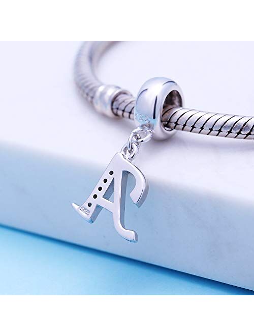 SOUKISS 925 Sterling Silver Letter Beads Initial A-z Dangle Alphabet Crystal Charm Fits European Bracelet