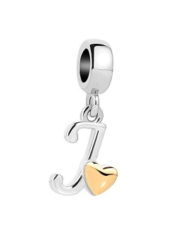 LovelyJewelry Initial Letter A-Z Alphabet Heart Beads Dangle Charms for Necklaces Bracelets