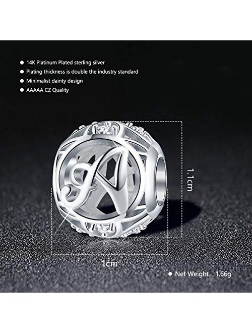 FOREVER QUEEN Letter Charm Initial A-Z Alphabet Charm Dangle Charm for Bracelet Necklace 925 Sterling Silver CZ Beads Charm Personalized Gift Jewelry
