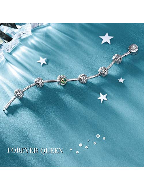 FOREVER QUEEN Letter Charm Initial A-Z Alphabet Charm Dangle Charm for Bracelet Necklace 925 Sterling Silver CZ Beads Charm Personalized Gift Jewelry