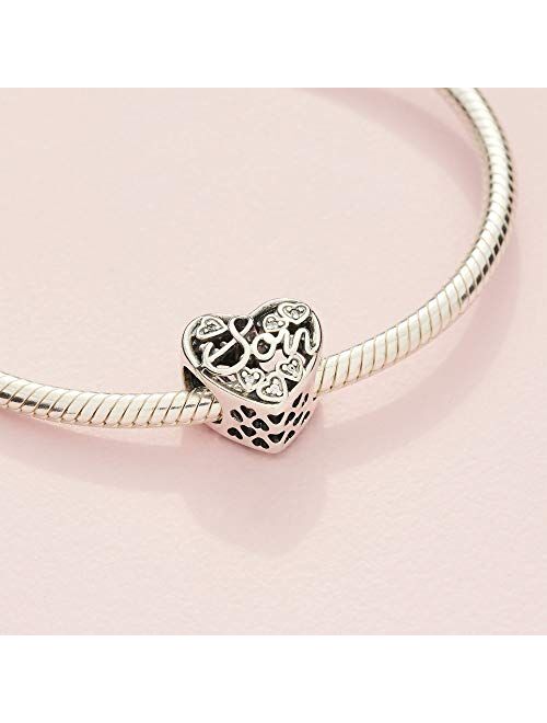 Pandora Jewelry Mother and Son Script Openwork Cubic Zirconia Charm in Sterling Silver