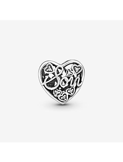 Pandora Jewelry Mother and Son Script Openwork Cubic Zirconia Charm in Sterling Silver