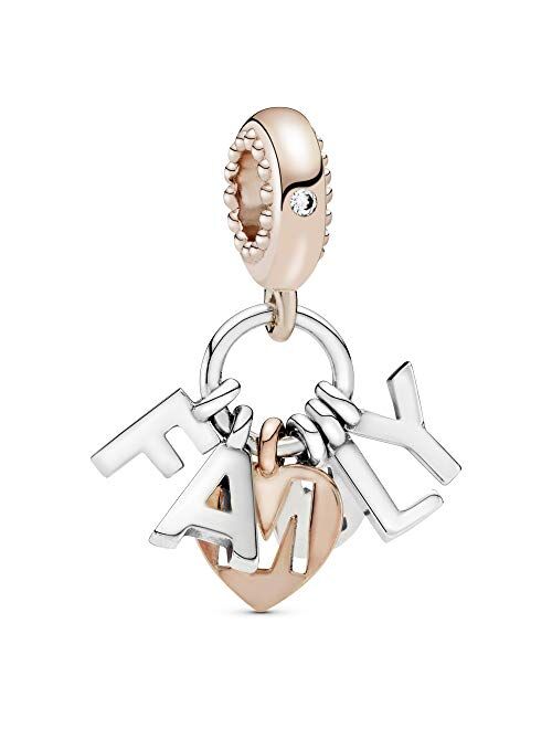 Pandora Jewelry Family Letters Dangle Cubic Zirconia Charm in Pandora Rose and Sterling Silver