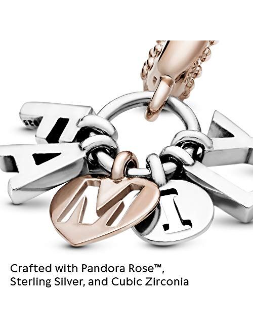 Pandora Jewelry Family Letters Dangle Cubic Zirconia Charm in Pandora Rose and Sterling Silver