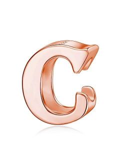Rose Gold Alphabet Charms Sterling Silver Initial A-Z Letter Charms Beads fits Pandora Bracelet (Letter M Charms)