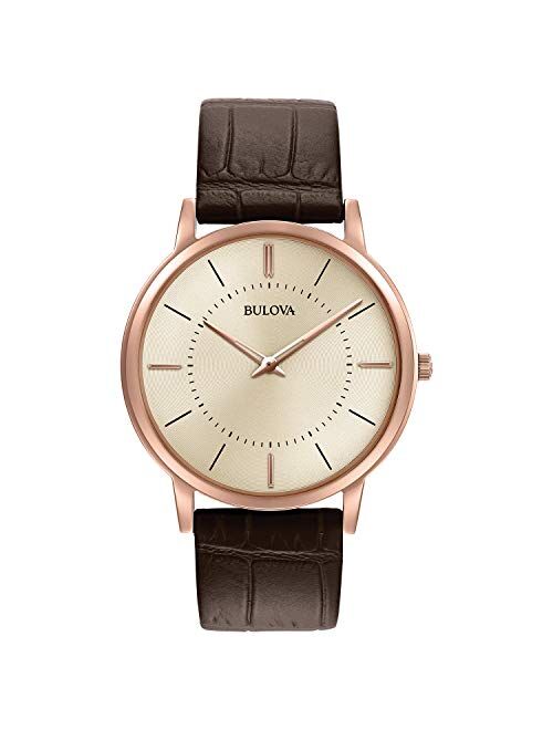 Bulova Men's Stainless Steel Analog-Quartz Watch with Leather Strap, Brown, 0.78 (Model: 97A126)