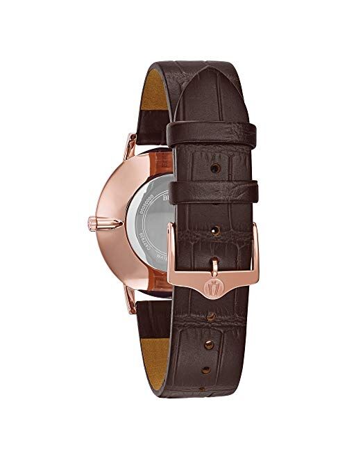 Bulova Men's Stainless Steel Analog-Quartz Watch with Leather Strap, Brown, 0.78 (Model: 97A126)