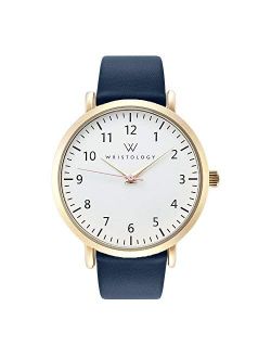 WRISTOLOGY Olivia Gold Womens Watch - for Nurses Large Face Analog Easy to Read Numbers with Second Hand Navy Blue Leather Band