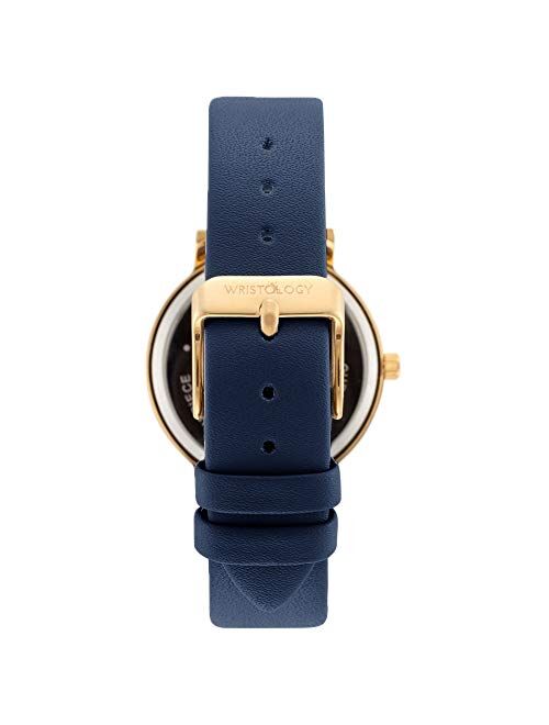 WRISTOLOGY Olivia Gold Womens Watch - for Nurses Large Face Analog Easy to Read Numbers with Second Hand Navy Blue Leather Band