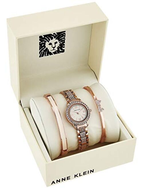 Anne Klein Women's Swarovski Crystal Accented Bracelet Watch and Bangle Set, AK/3334