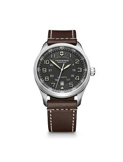 Victorinox Men's AirBoss Stainless Steel Swiss-Automatic Watch with Leather Strap, Brown, 22 (Model: 241507)