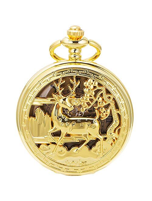 ManChDa Pocket Watch for Fathers Day Birthday, Vintage Mechanical Double Cover Watch - Anniversary for Him/Men/Husband | Reindeer