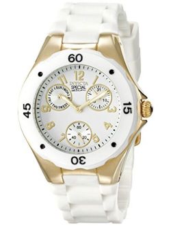 Women's Angel 38mm Stainless Steel Quartz Watch with White Silicone Band, White (Model: 18796)