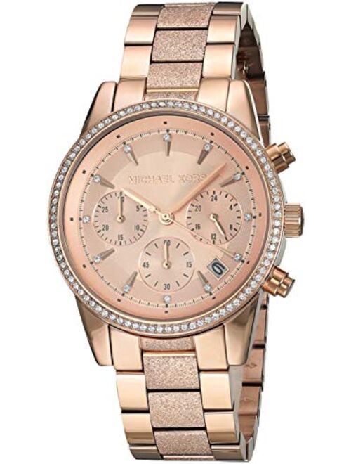 Michael Kors Women's Ritz Analog-Quartz Watch with Stainless-Steel-Plated Strap, Rose Gold, 18 (Model: MK6598)