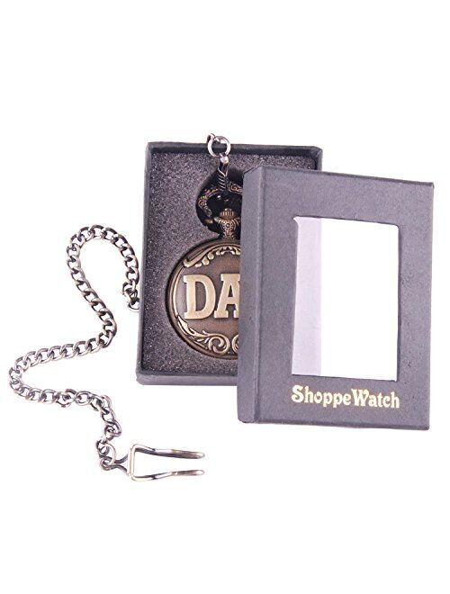 Dad Pocket Watch Quartz Movement with Chain White Dial Arabic Numerals Full Hunter Design PW-48