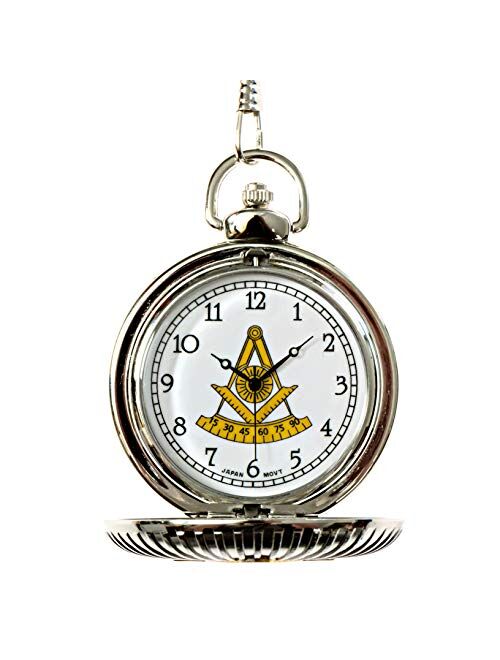 Past Master Masonic Pocket Watch - [Silver & Gold][2'' Diameter]