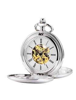Double Open Skeleton Pocket Watch Mechanical Hand Wind Full Hunter Watch for Men Women