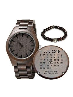 Engraved Wooden Watch for Men,Personalized Wood Watch Anniversary Christmas Father Day for Son Husband Dad