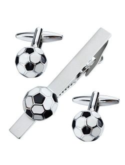 HAWSON Metal Cufflinks and Tie Clip Set for Men Novelty Cuff Links and Tie Bar Gifts for Wedding Level,Football, Musical Symbols Designs