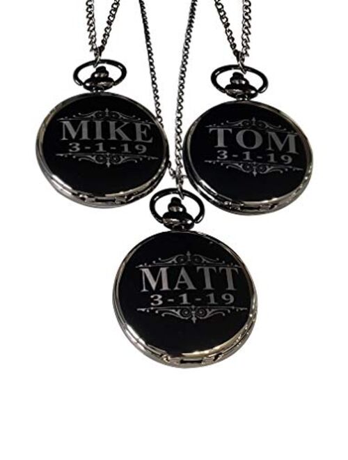 1 Personalized Pocket Watch - Customized Wedding Gifts - Engraving, Box, & Chain is Included, Comes in 5 Colors - Custom Made