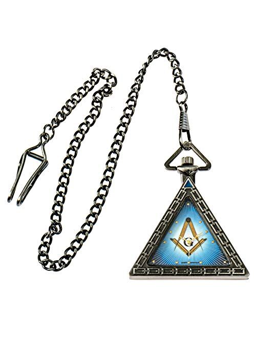 Triangular Square & Compass Masonic Pocket Watch - [Antique Brass Finish][2'' Tall]