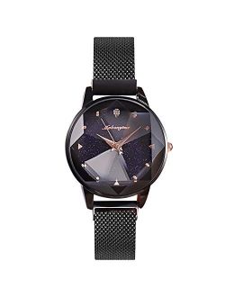 Simple Women Wristwatch Shining Starry Sky Dial Mesh Band Buckle Easily Use Simulated Diamond Ladies Watch