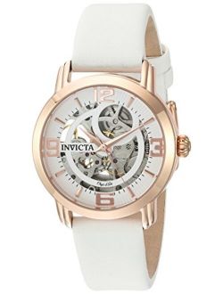 Women's Objet d'Art Stainless Steel Automatic-self-Wind Watch with Satin Strap, White, 18 (Model: 22655)