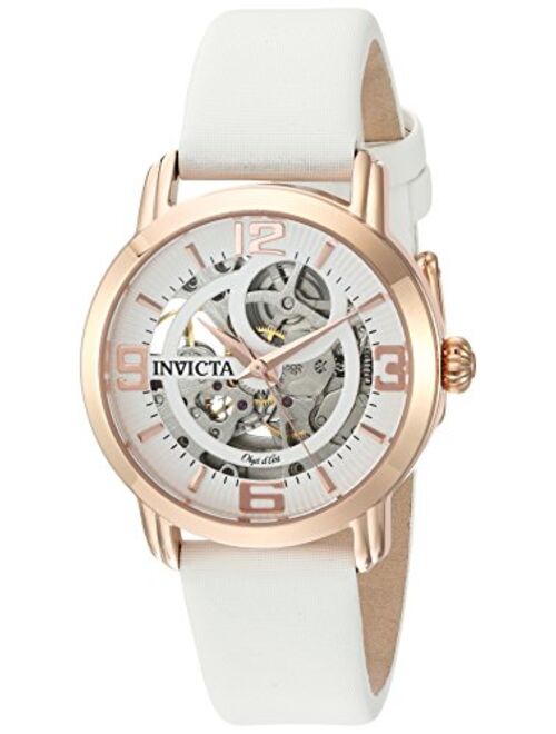 Invicta Women's Objet d'Art Stainless Steel Automatic-self-Wind Watch with Satin Strap, White, 18 (Model: 22655)