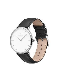 Nordgreen Native Scandinavian Silver Analog Watch with Leather or Mesh Interchangeable Straps