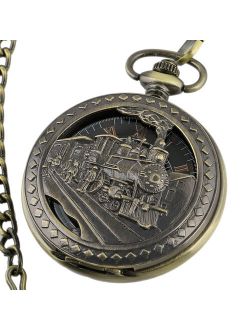 Mens Mechanical Pocket Watch Train Design Black Dial Retro Chain Gift  Golden