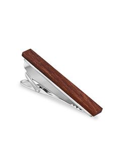 MERIT OCEAN Smart Men's Bulinga Wood Tie Clip Natural Tie Bar 2.1 Inch in Gift Box