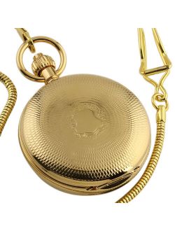 Full Hunter Skeleton Golden Mechanical Pocket Watch Hand-winding  Roman Numberals Gold Dial Mens