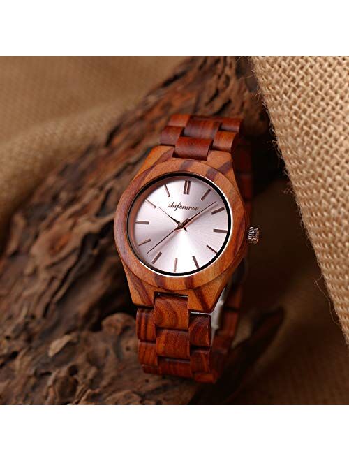 Wooden Watch Women, shifenmei Lightweight Ladies Watch Handmade Personalized Engraved Wood Watch for Women Analog Quartz Custom Wrist Watches with Natural Exquisite Box